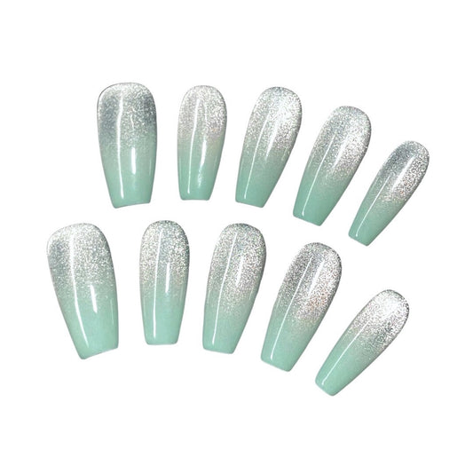 Mint green cat-eye press on nails