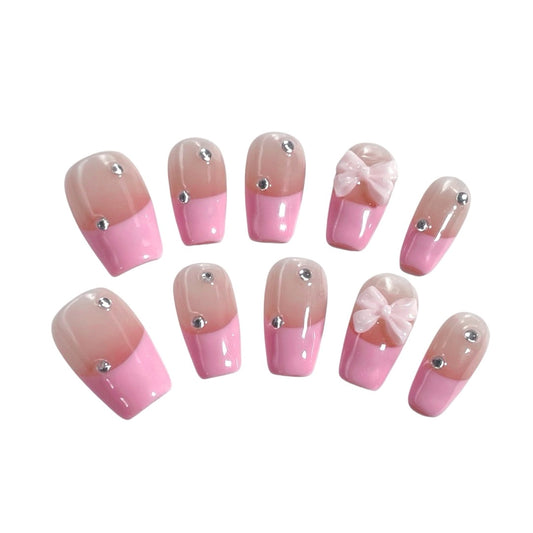 Soft pink French tips press on nails