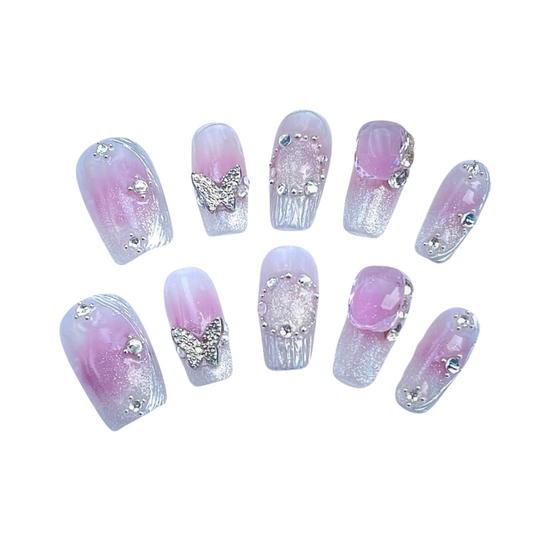 blush with charms press on nails