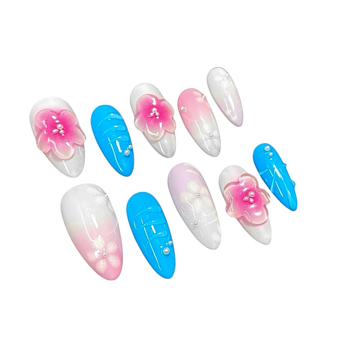 flower blue hue press on nails