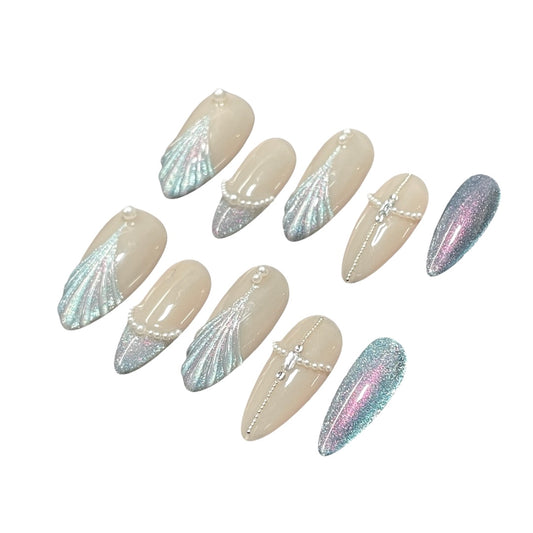 iridescent and pearl accents press on nails