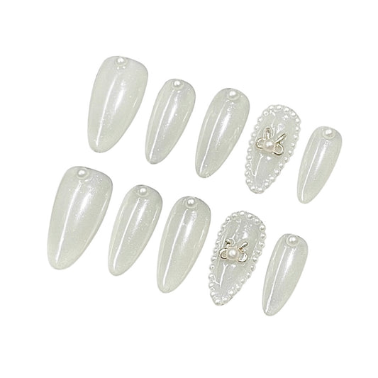 pearl white glaze press on nails